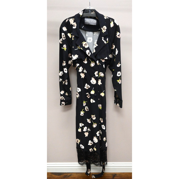 Lela RoseMidnight Blue Floral Lace-Trim Trench Coat Size: 12